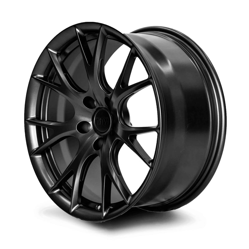 Load image into Gallery viewer, This Cybermetals forged wheel is designed for Tesla Model 3/Y, available in satin black and suitable for 18-inch sizes.
