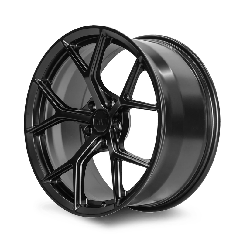 Load image into Gallery viewer, This Cybermetals forged wheel is designed for Tesla Model 3/Y, available in satin black and suitable for 18-inch sizes.
