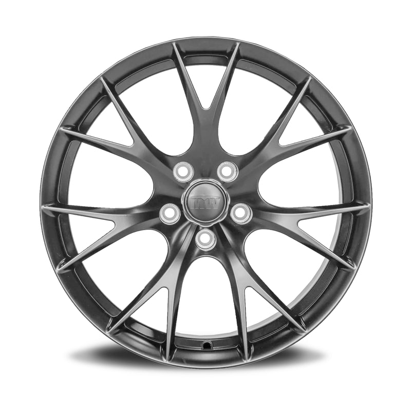 Load image into Gallery viewer, This Cybermetals forged wheel is designed for Tesla Model 3/Y, available in satin gunmetal and suitable for 19-inch sizes.
